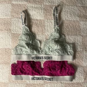 Pair of VS PINK Lace Logo Elastic Bralettes